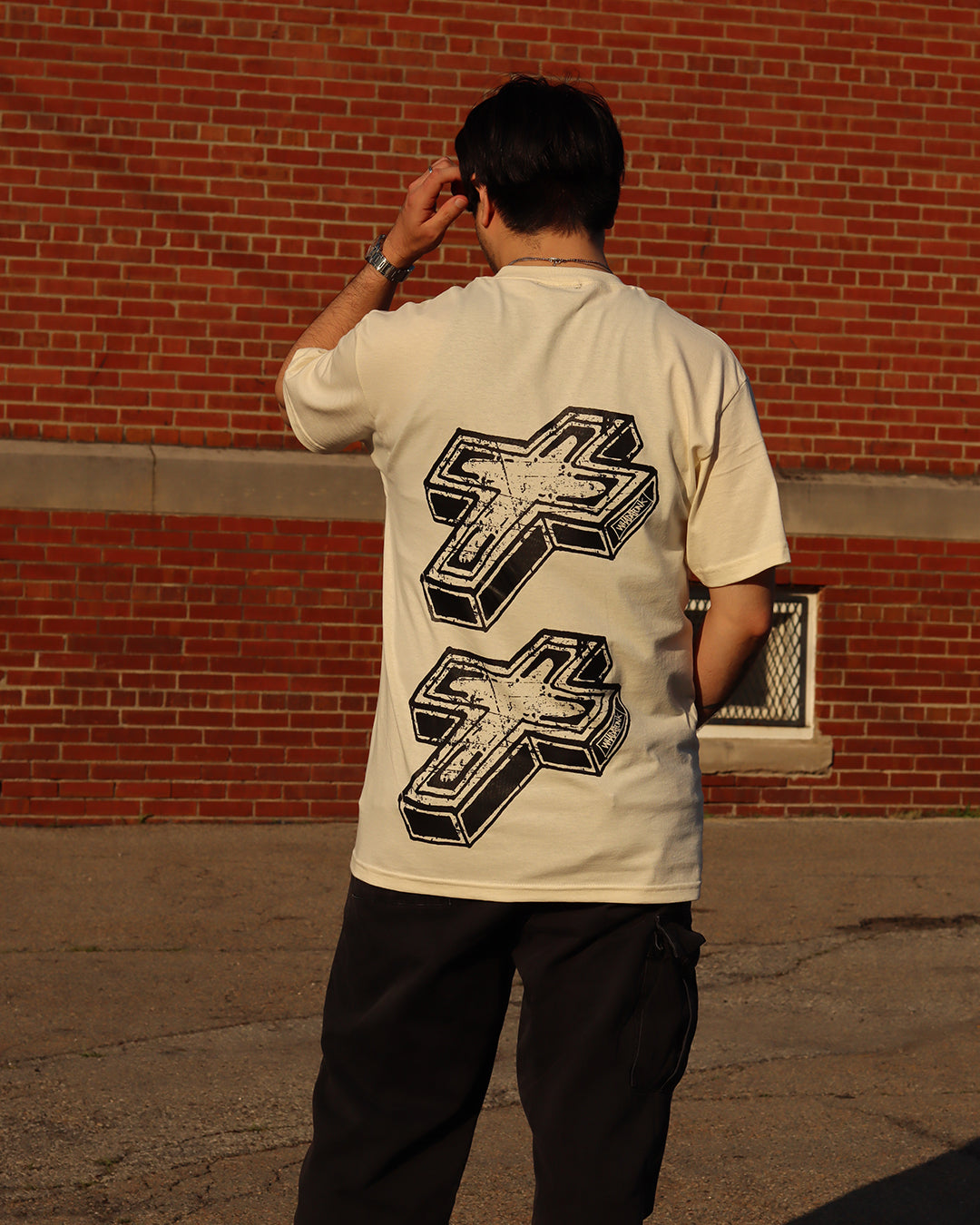 WHADAFUNK 3D CROSS CREAM T-SHIRT