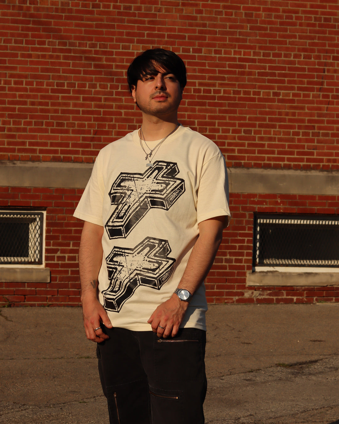 WHADAFUNK 3D CROSS CREAM T-SHIRT