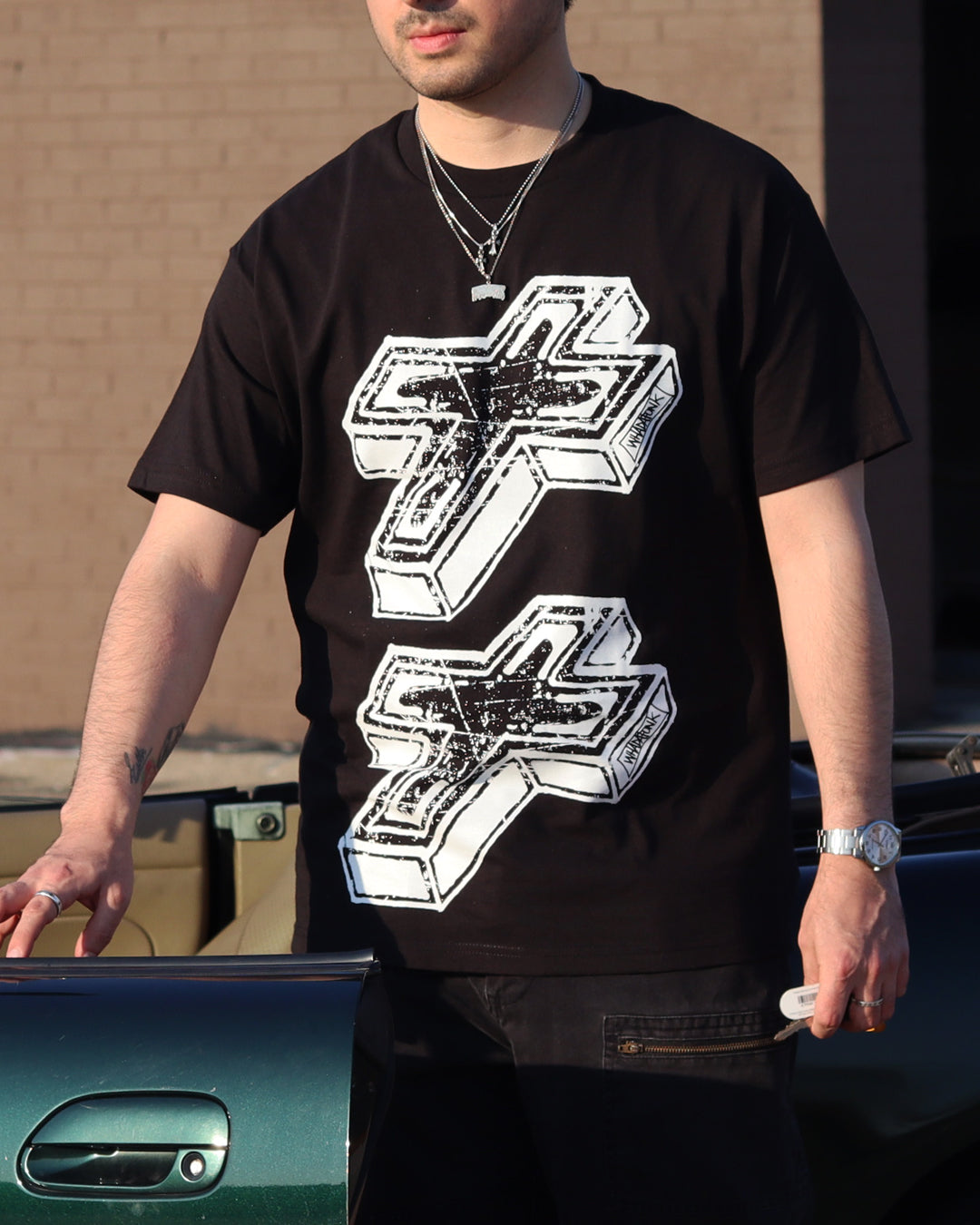 WHADAFUNK 3D CROSS BLACK T-SHIRT