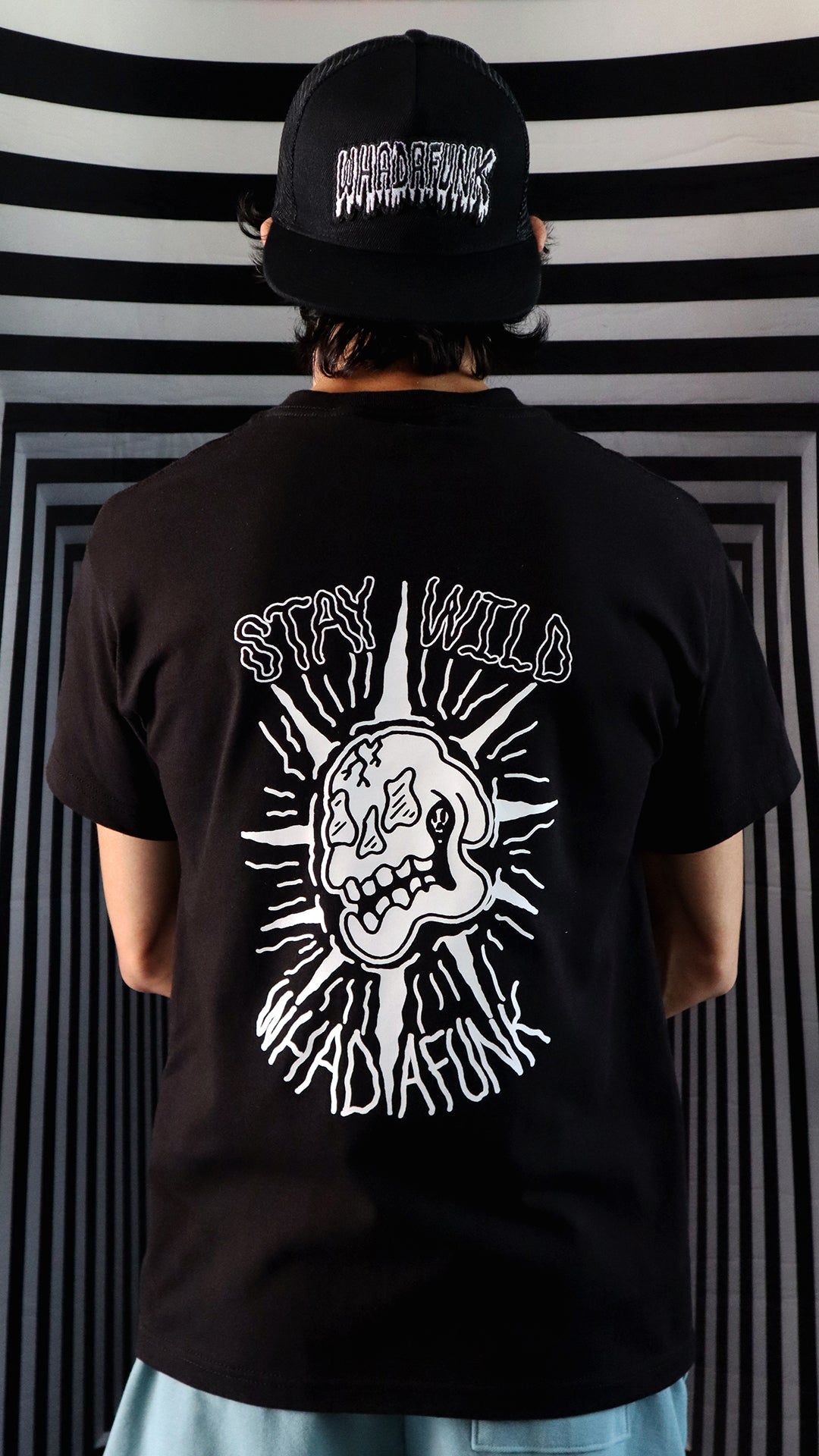 WHADAFUNK Stay Wild Black T-Shirt – Bold Graphic Design for Streetwear Lovers.