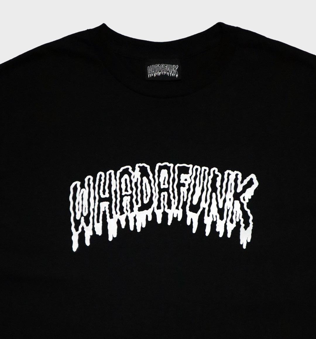 WHADAFUNK Drippy Funk Logo T-Shirt featuring a bold graphic logo design with a drippy effect.