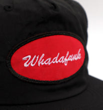 Load image into Gallery viewer, BLACK SURF STYLE SNAPBACK HAT - RED / WHITE SCRIPT LETTERING WHADAFUNK
