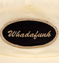 Load image into Gallery viewer, CREAM SURF STYLE SNAPBACK HAT - CLOSE UP WHADAFUNK  SCRIPTED PATCH
