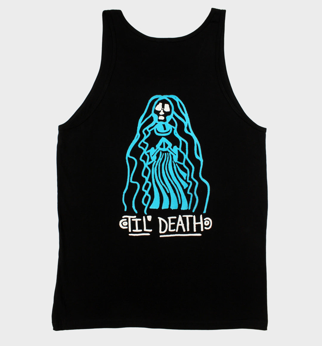 WHADAFUNK Til Death Tank Top featuring bold skull and lettering design, perfect for summer streetwear.