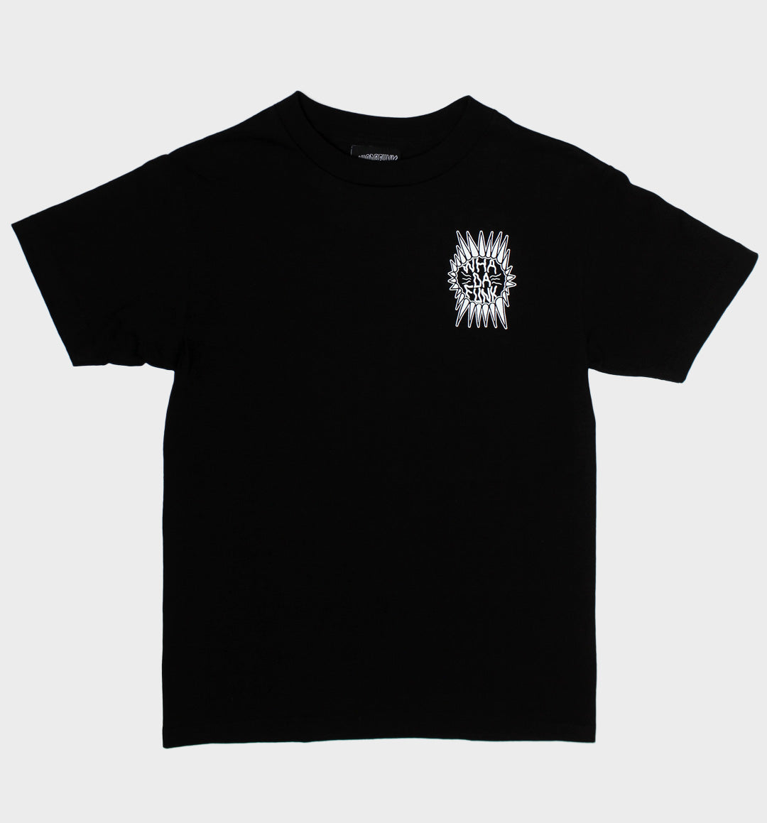 WHADAFUNK Spiked T-Shirt featuring bold spiked graphic design for edgy streetwear style.