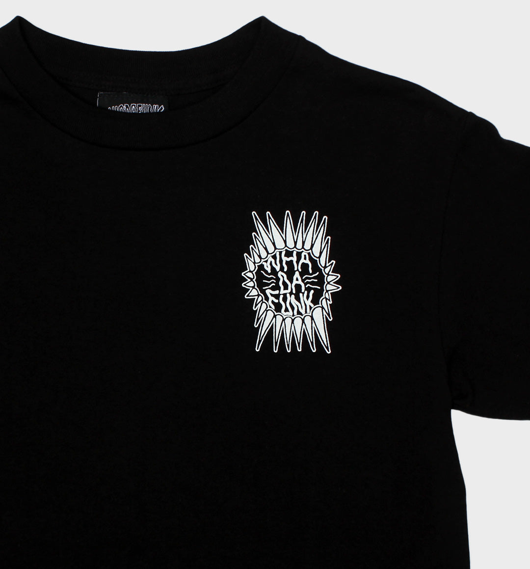 WHADAFUNK Spiked T-Shirt featuring bold spiked graphic design for edgy streetwear style.