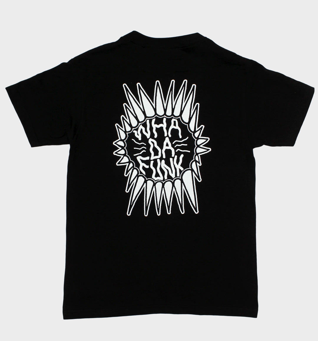WHADAFUNK Spiked T-Shirt featuring bold spiked graphic design for edgy streetwear style.