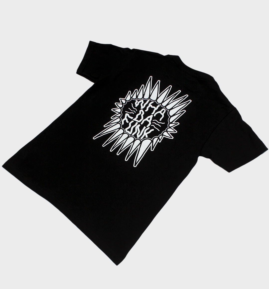 WHADAFUNK Spiked T-Shirt featuring bold spiked graphic design for edgy streetwear style.
