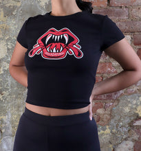 Load image into Gallery viewer, WHADAFUNK Vampire Mouth Crop Top Model Wearing
