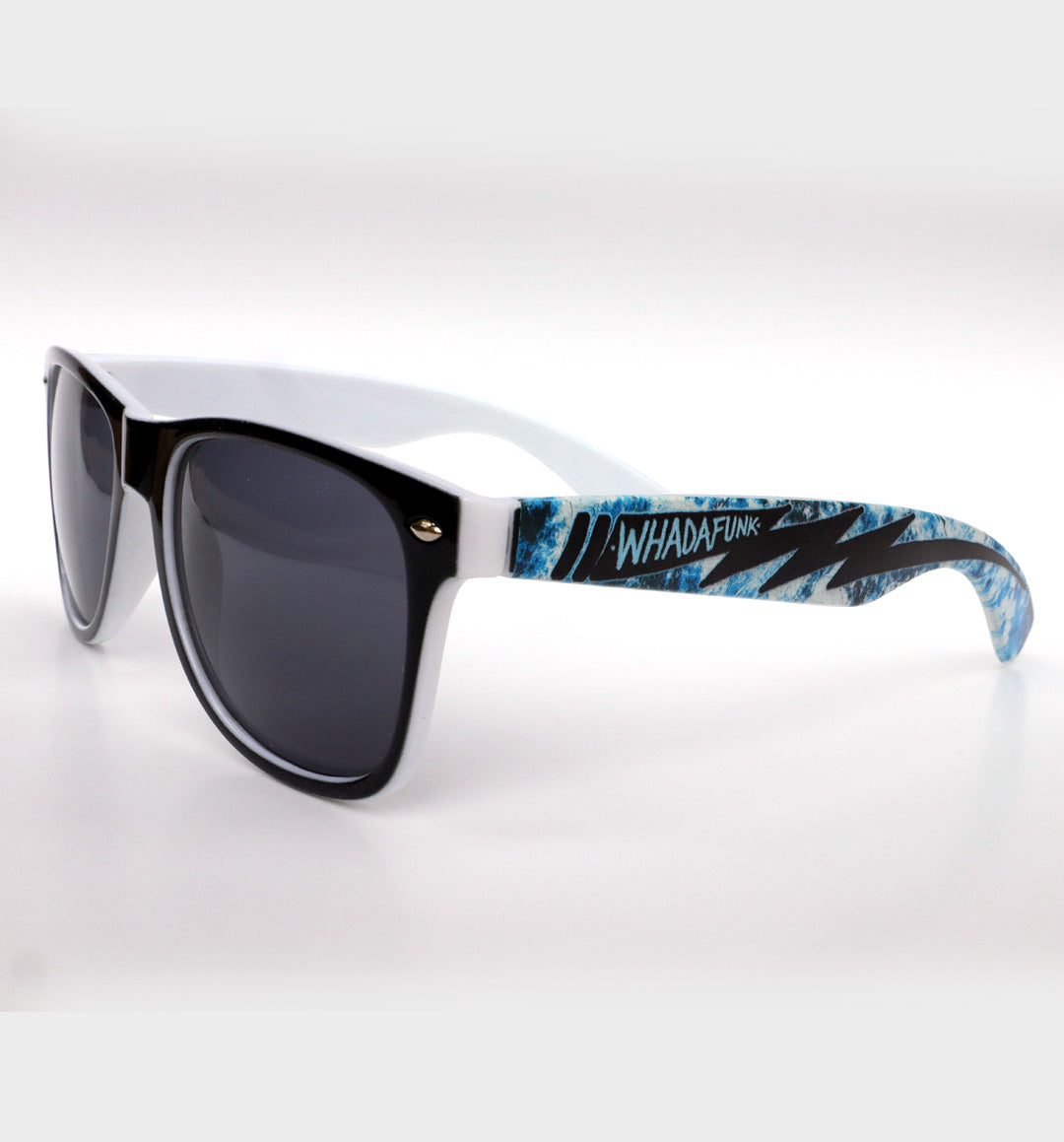 WHADAFUNK Blue Lightning Sunglasses with bold blue lightning design for streetwear enthusiasts