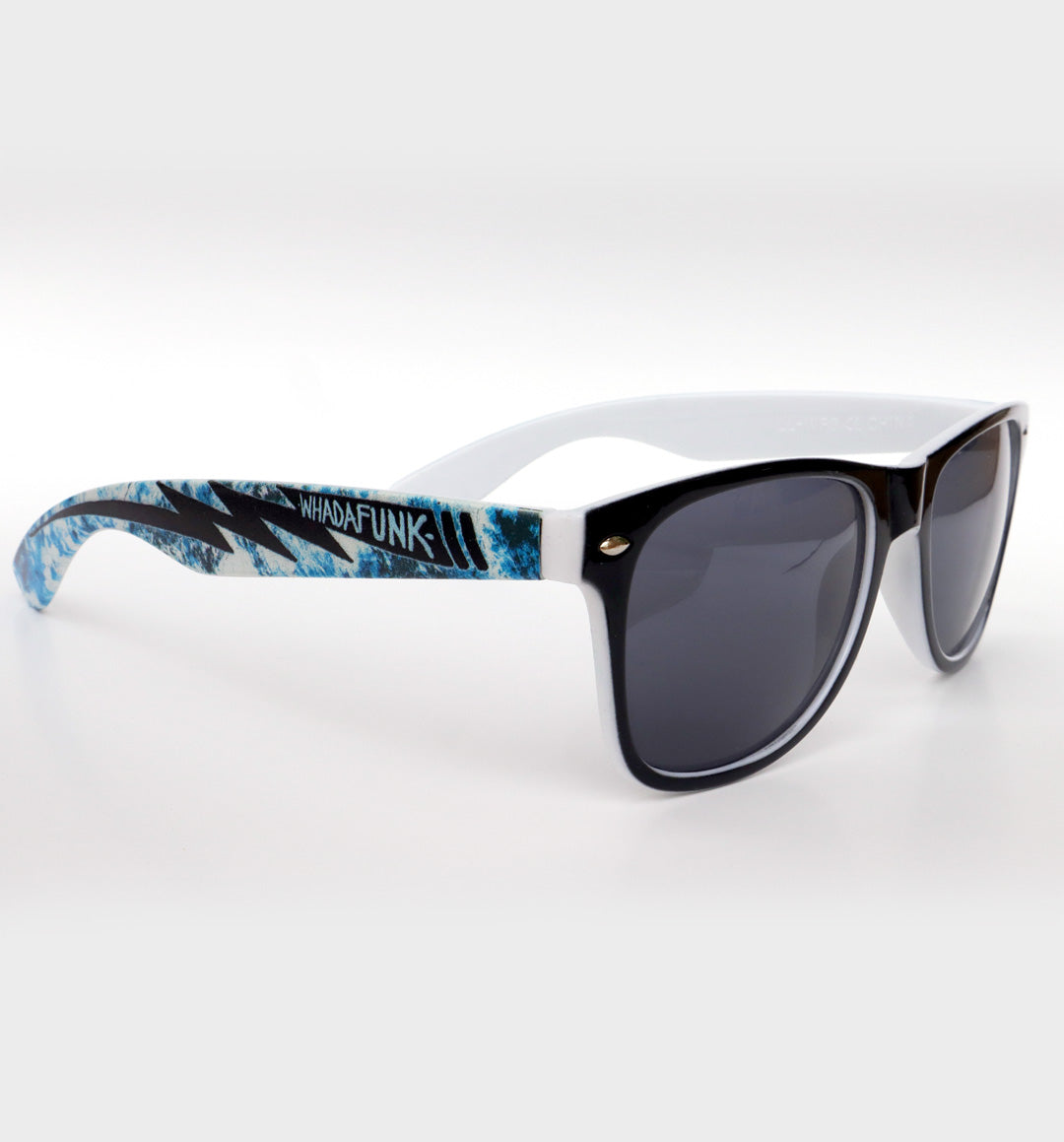 WHADAFUNK Blue Lightning Sunglasses with bold blue lightning design for streetwear enthusiasts
