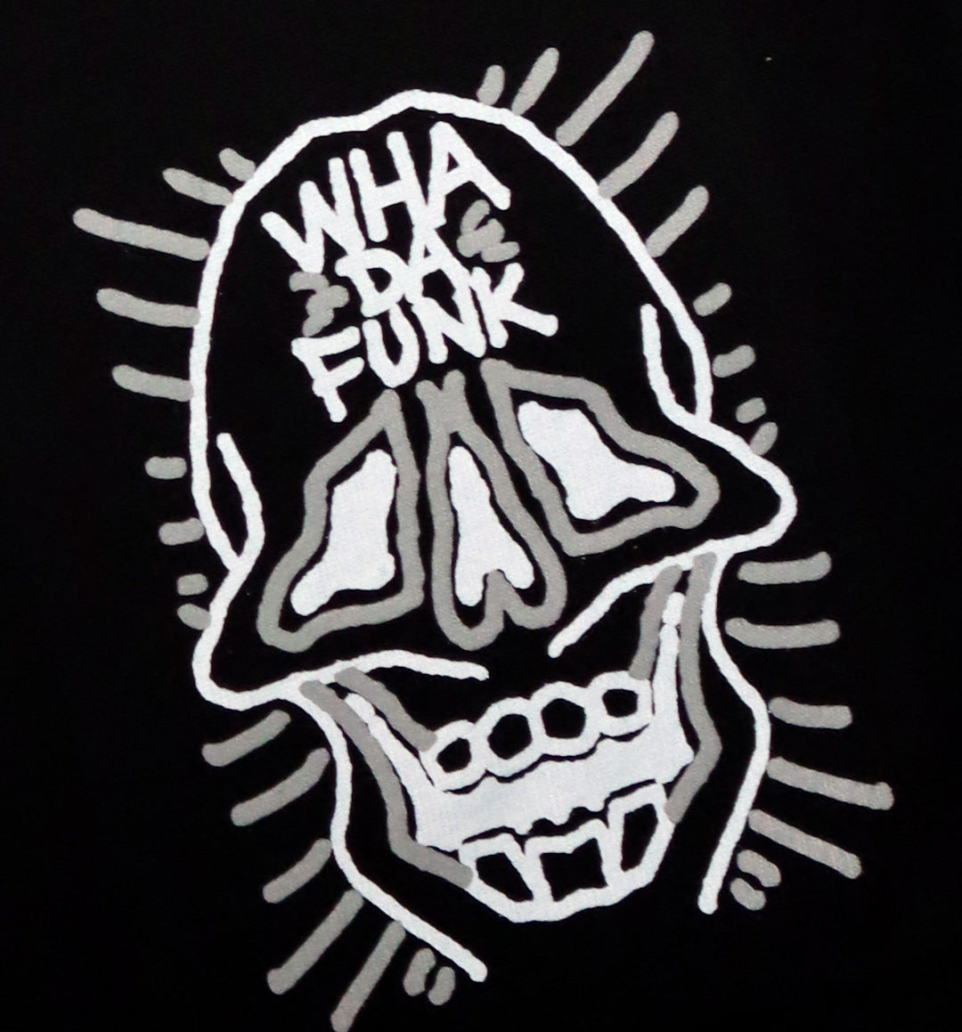 WHADAFUNK Skull Face Men's Shorts featuring a bold skull graphic design for streetwear style.