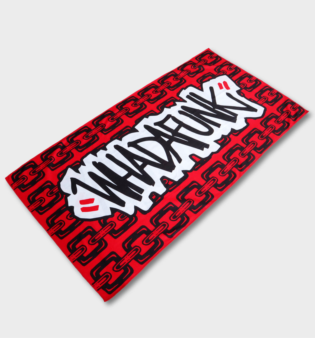 WHADAFUNK Chained Beach Towel with bold chained design, perfect for the beach or poolside.