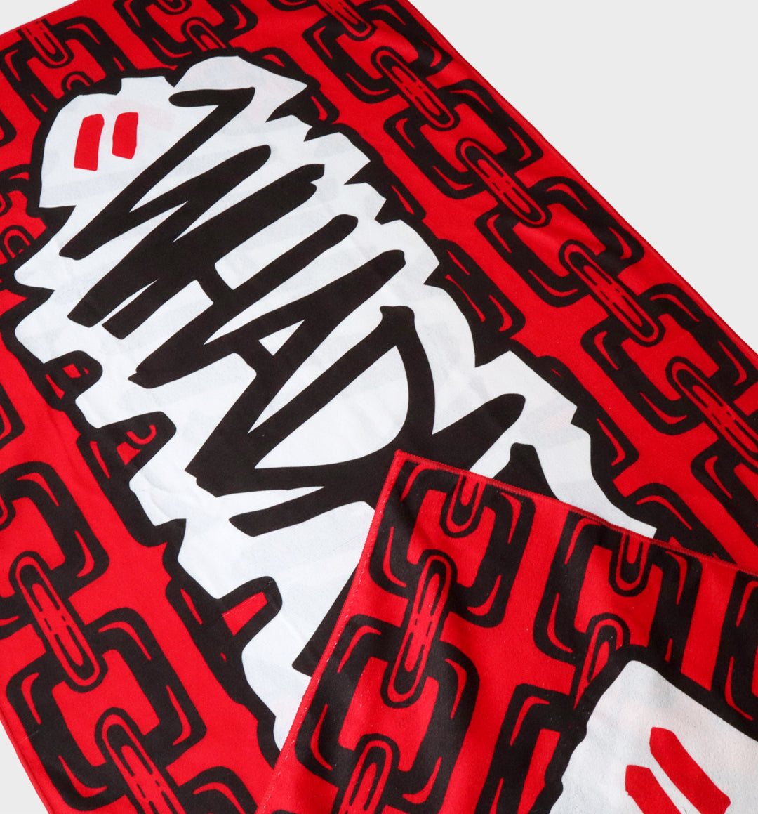 WHADAFUNK Chained Beach Towel with bold chained design, perfect for the beach or poolside.