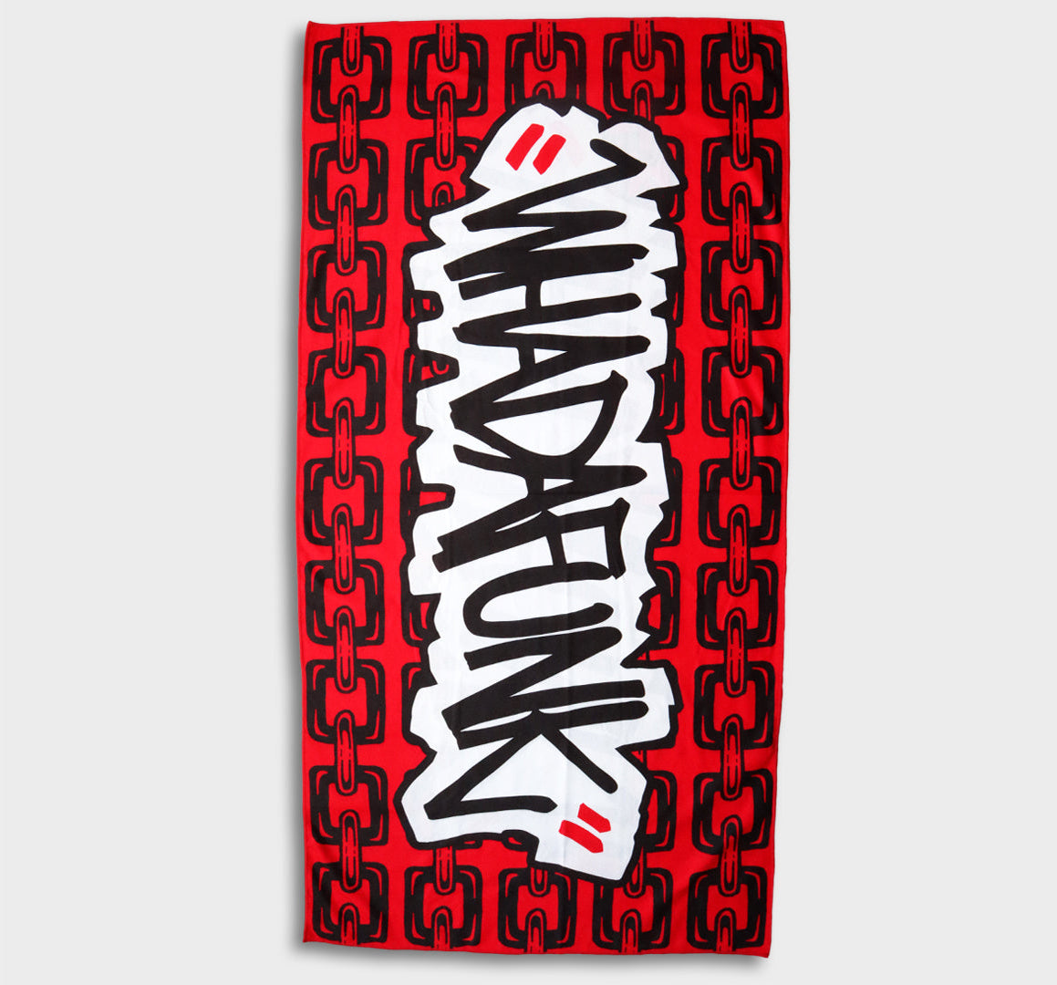 WHADAFUNK Chained Beach Towel with bold chained design, perfect for the beach or poolside.
