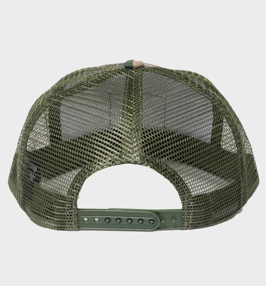 WHADAFUNK Living Lost Camo Trucker Hat with bold logo and camo design for streetwear enthusiasts.