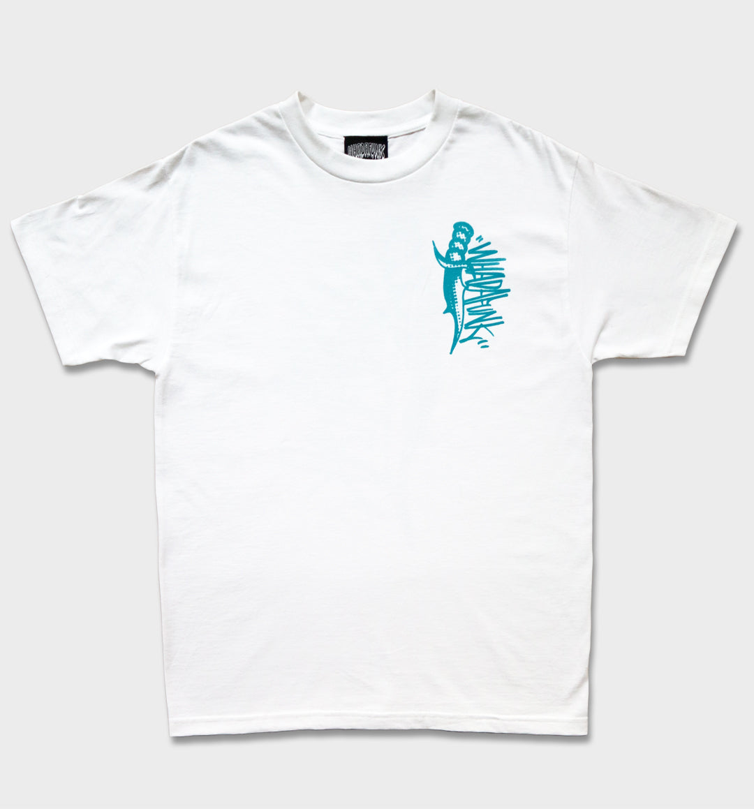 WHADAFUNK Dagger White T-Shirt featuring a bold streetwear-inspired dagger graphic design.