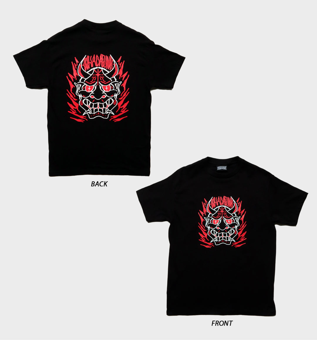 WHADAFUNK Hannya Mask Black T-Shirt – Tattoo-Inspired Streetwear Design.