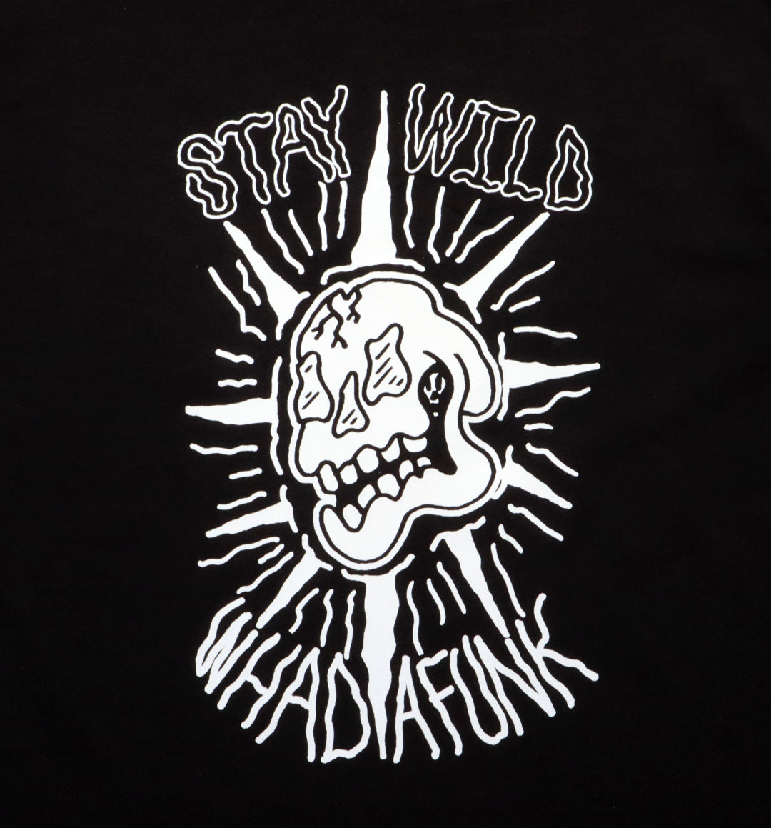 WHADAFUNK Stay Wild Black T-Shirt – Bold Graphic Design for Streetwear Lovers.