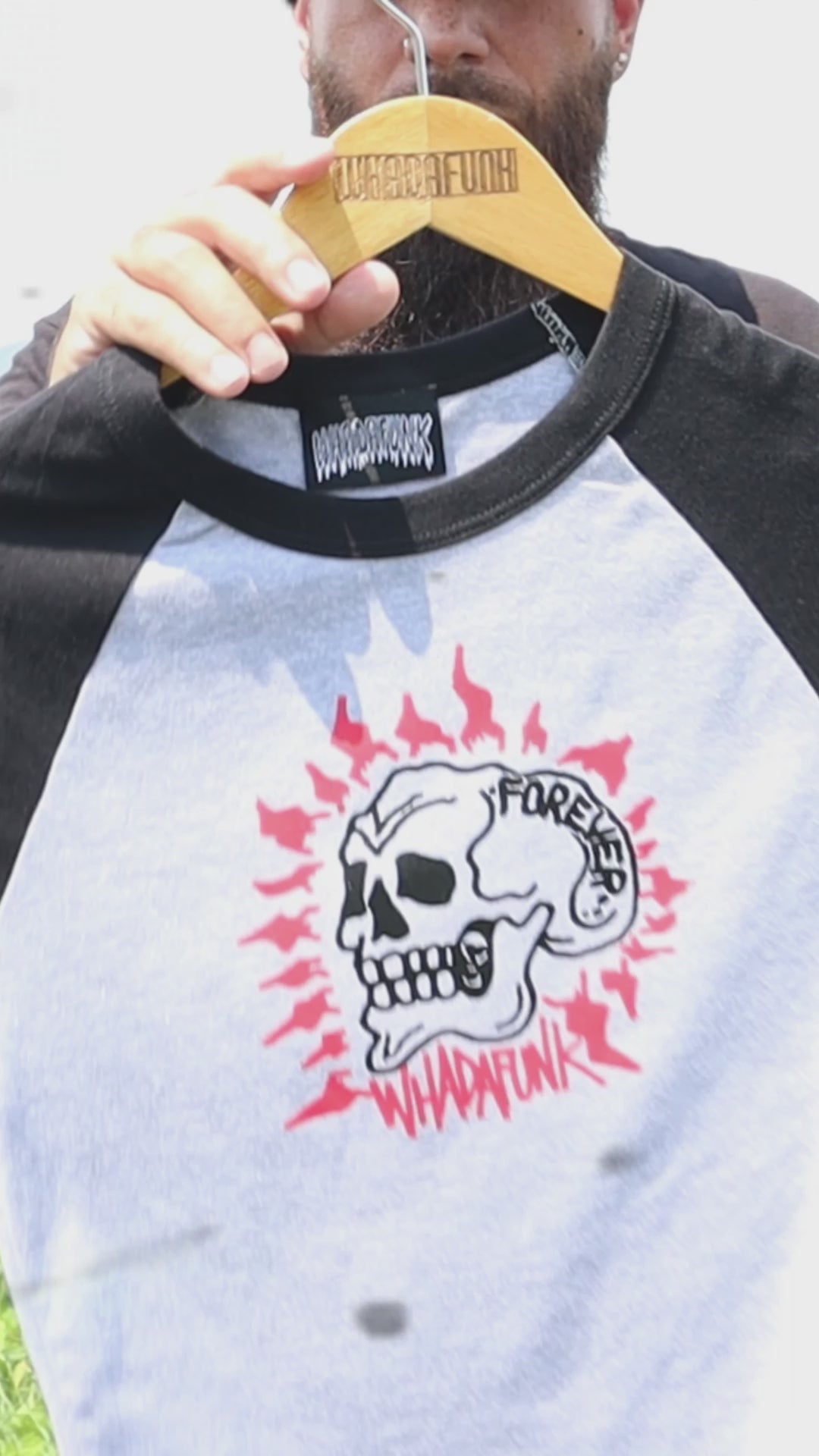 WHADAFUNK Forever Skull Two-Tone Crop Top with bold skull graphic for streetwear lovers.