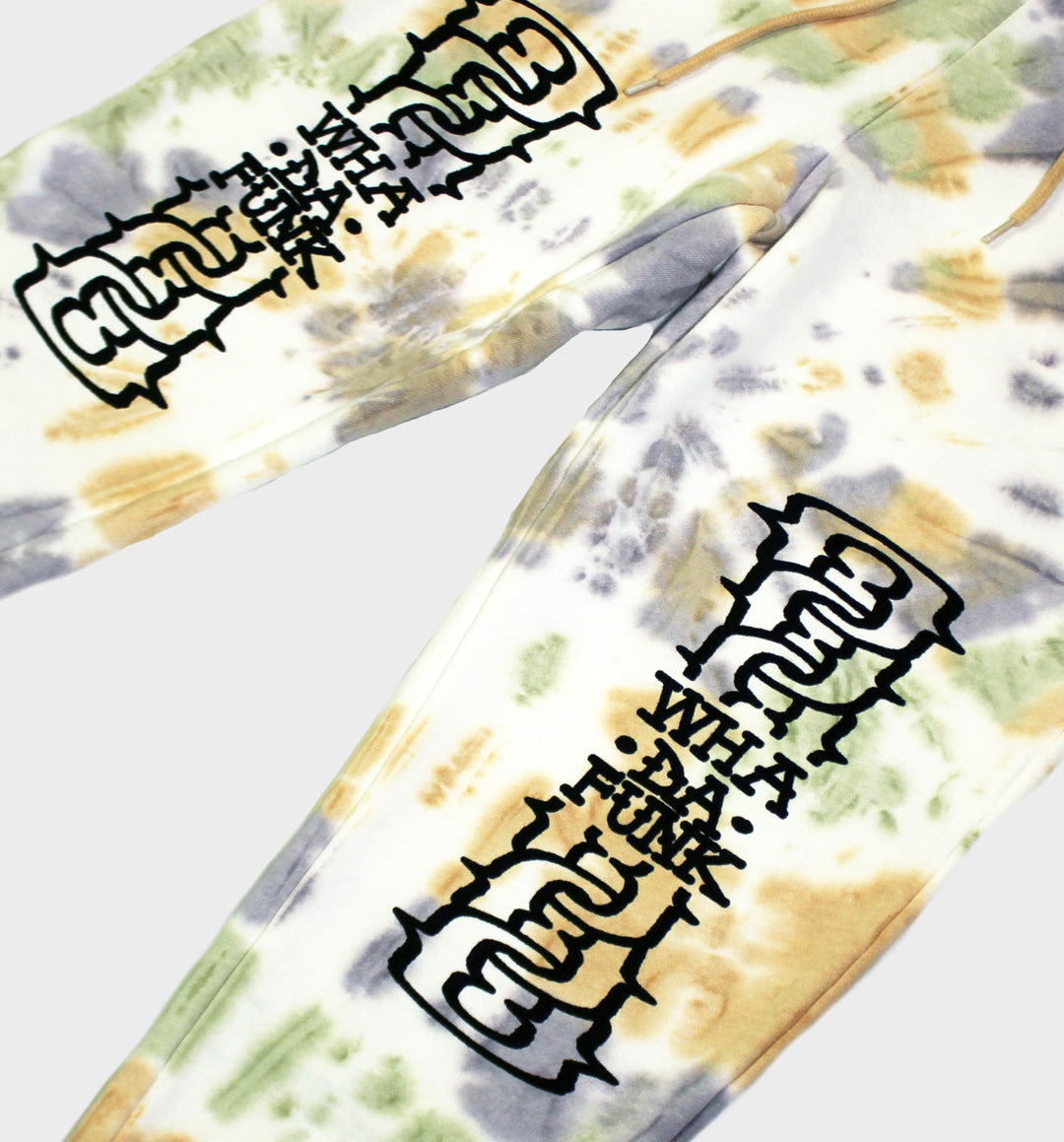 WHADAFUNK Chained Tie-Dye Jogger Sweatpants featuring bold chained graphic and unique tie-dye design.
