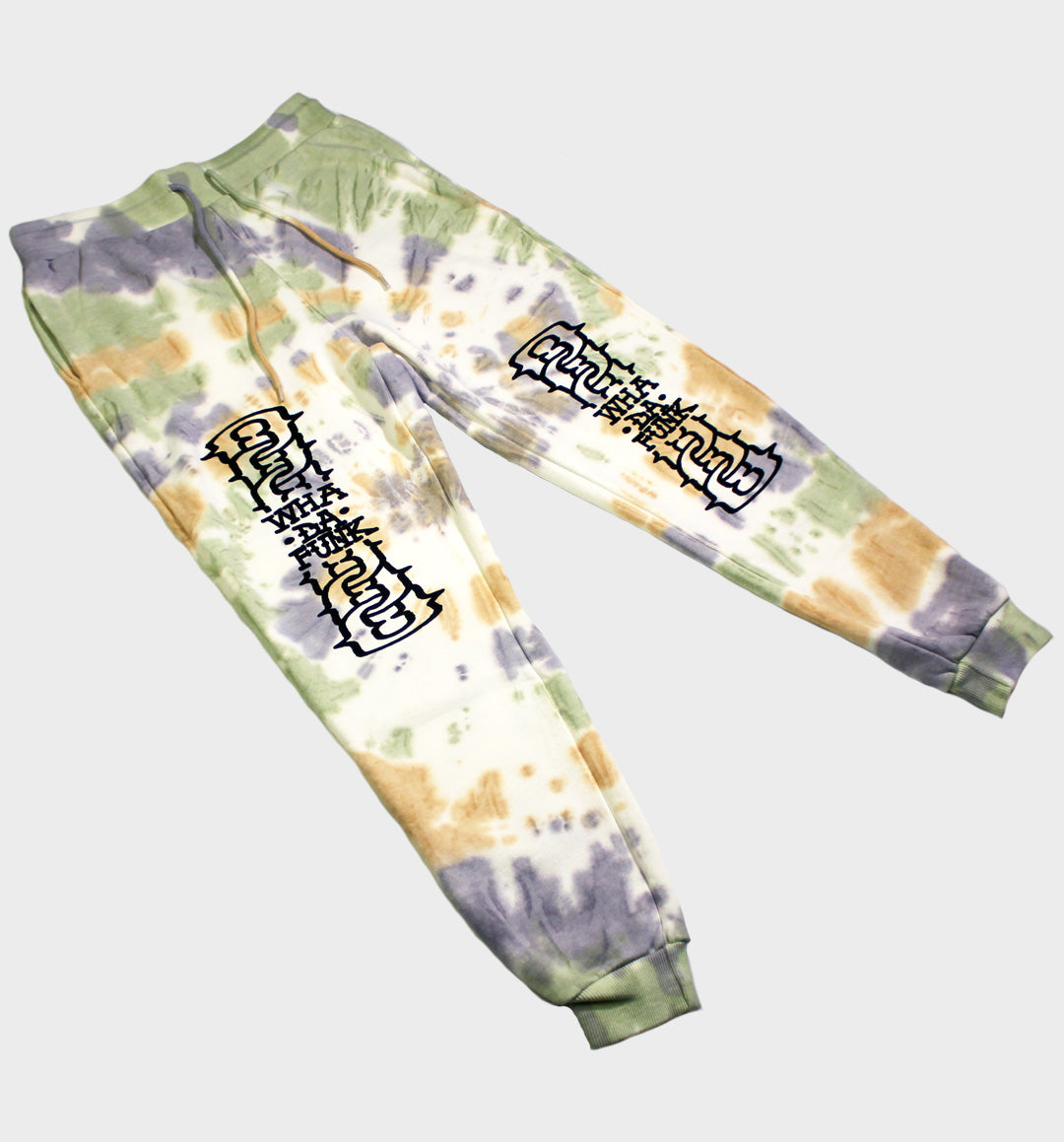 WHADAFUNK Chained Tie-Dye Jogger Sweatpants featuring bold chained graphic and unique tie-dye design.
