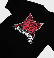 Load image into Gallery viewer, WHADAFUNK Unexpected Rose T-Shirt Back Details Angled
