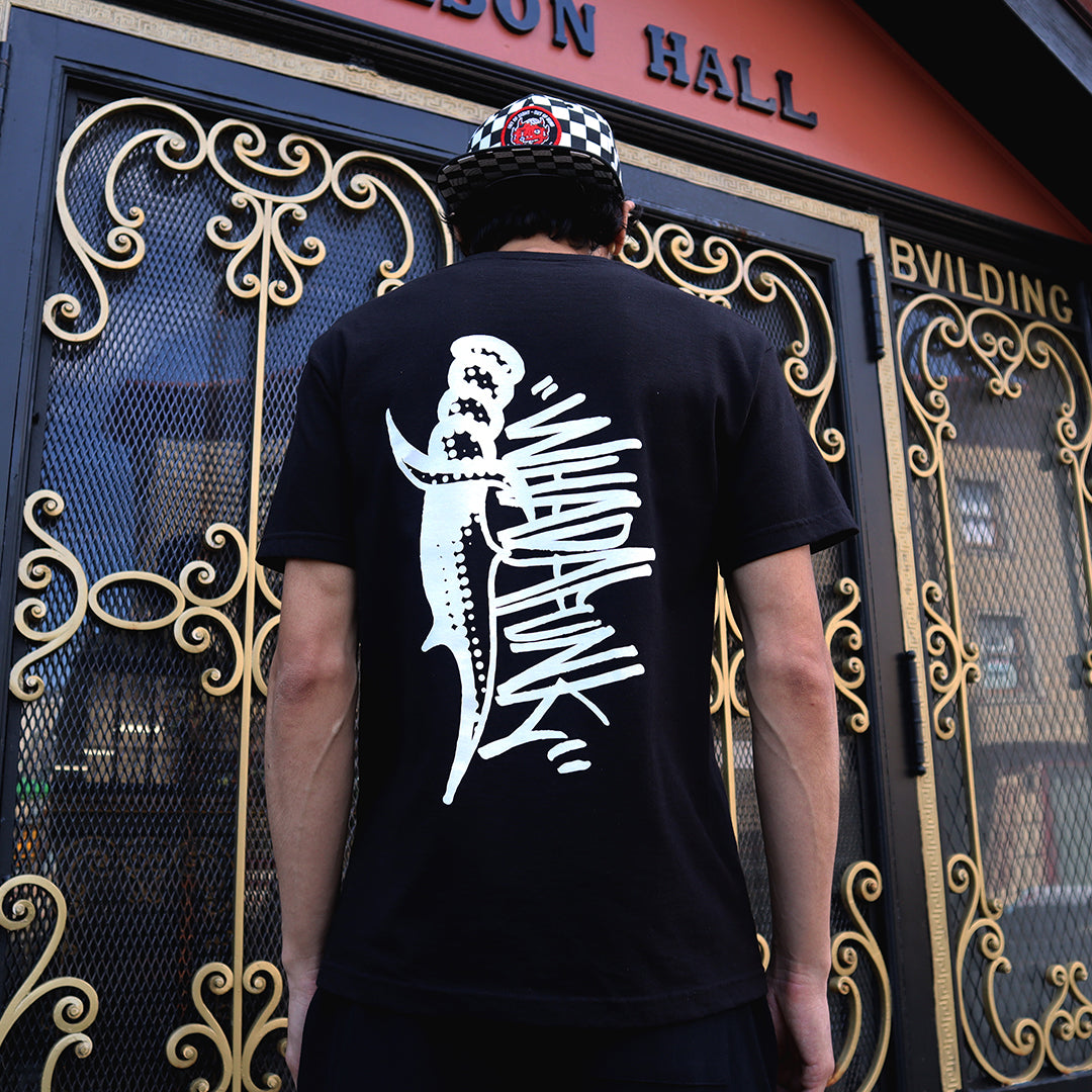 WHADAFUNK Dagger Black T-Shirt featuring bold streetwear-inspired graphic design.