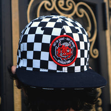 Load image into Gallery viewer, WHADAFUNK Out of Sight Checkered Snapback Hat with bold graphic design for streetwear fans.
