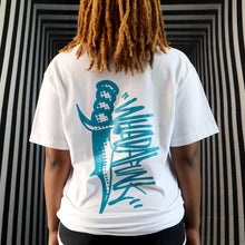 Load image into Gallery viewer, WHADAFUNK Dagger White T-Shirt featuring a bold streetwear-inspired dagger graphic design.
