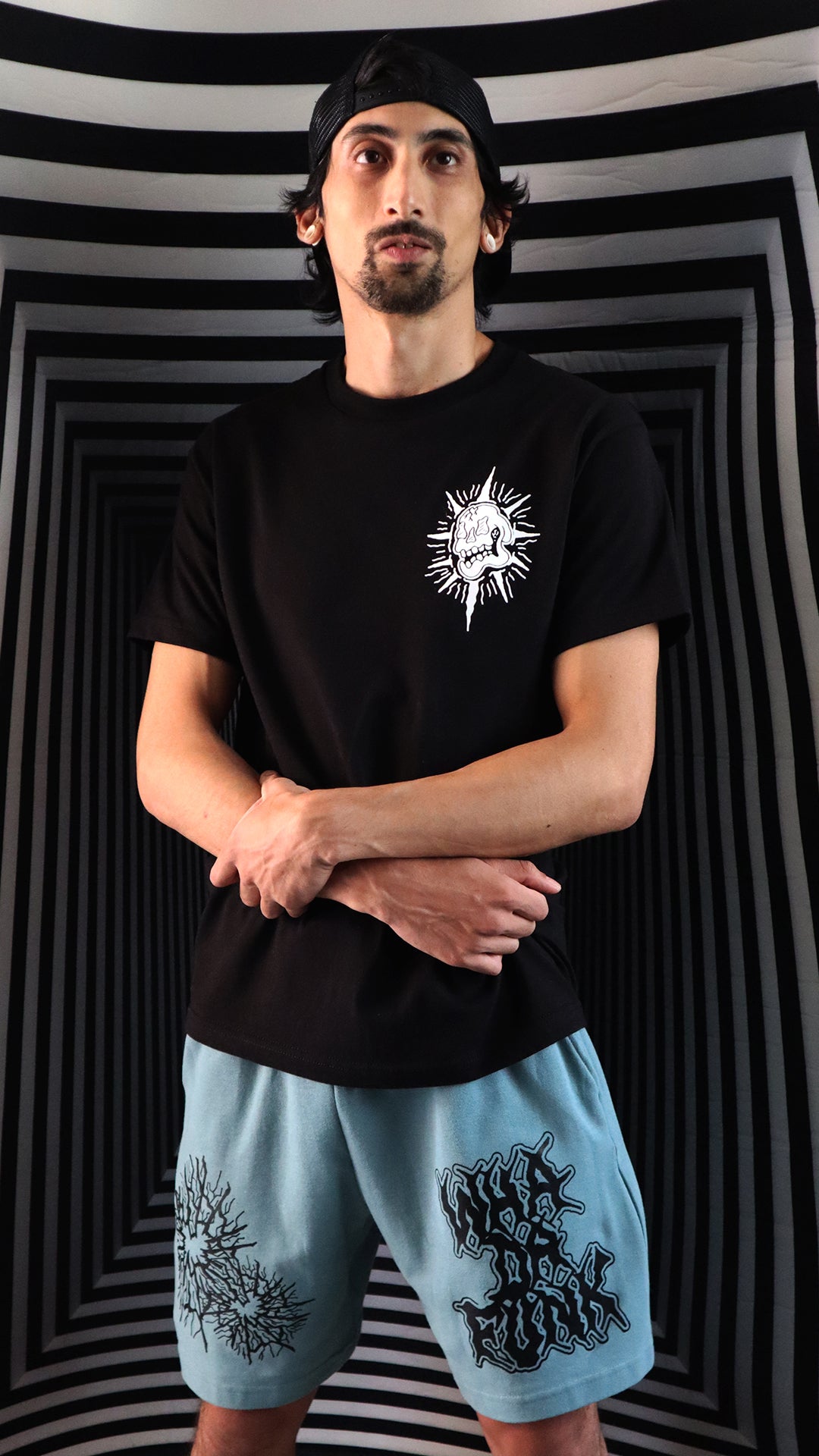 WHADAFUNK Shattered Arctic Shorts featuring bold shattered ice pattern design.