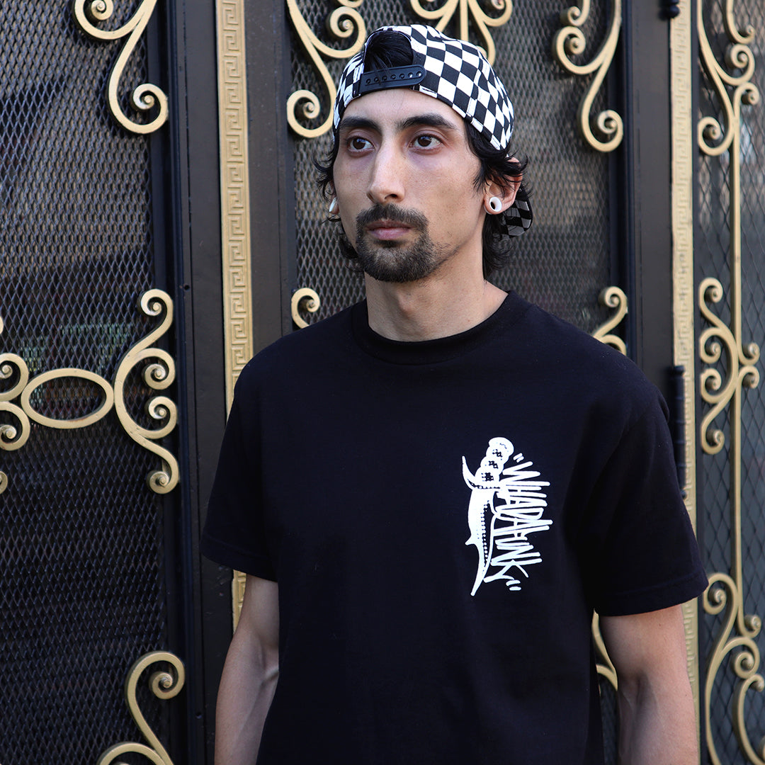 WHADAFUNK Dagger Black T-Shirt featuring bold streetwear-inspired graphic design.