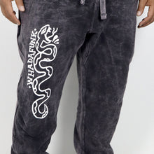 Load image into Gallery viewer, WHADAFUNK ACID WASH SNAKE JOGGER SWEATPANTS CLOSE UP DESIGN
