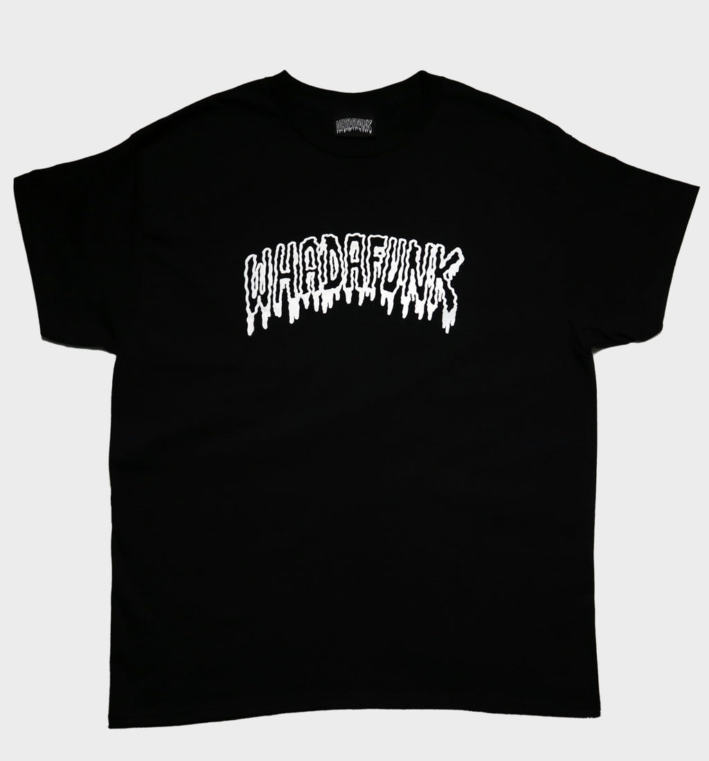 WHADAFUNK Drippy Funk Logo T-Shirt featuring a bold graphic logo design with a drippy effect.
