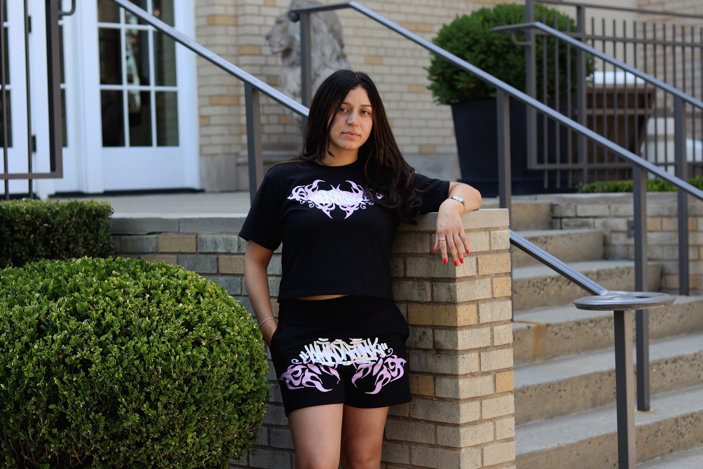 WHADAFUNK Pink Tribal Butterfly Womens Shorts
