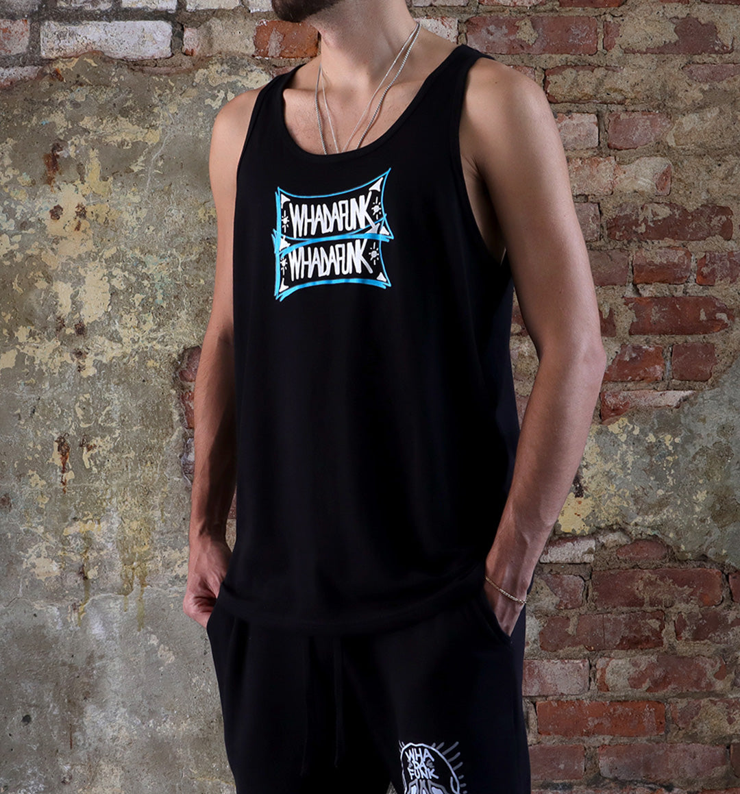 WHADAFUNK Til Death Tank Top featuring bold skull and lettering design, perfect for summer streetwear.