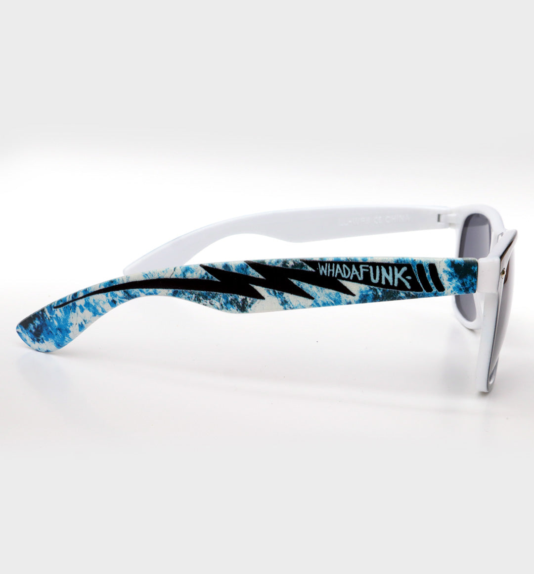WHADAFUNK Blue Lightning Sunglasses with bold blue lightning design for streetwear enthusiasts