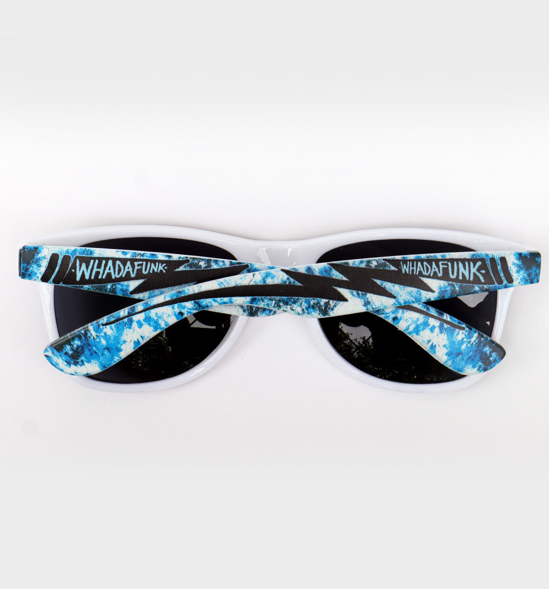 WHADAFUNK Blue Lightning Sunglasses with bold blue lightning design for streetwear enthusiasts