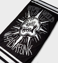 Load image into Gallery viewer, WHADAFUNK Stay Wild Beach Towel featuring bold and vibrant design perfect for the beach or pool.
