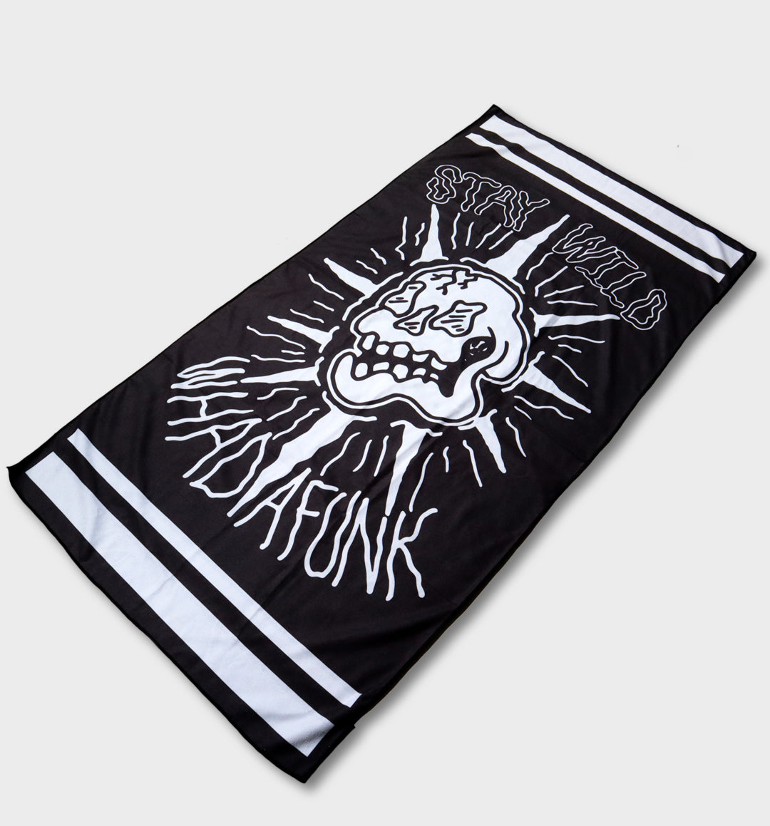 WHADAFUNK Stay Wild Beach Towel featuring bold and vibrant design perfect for the beach or pool.