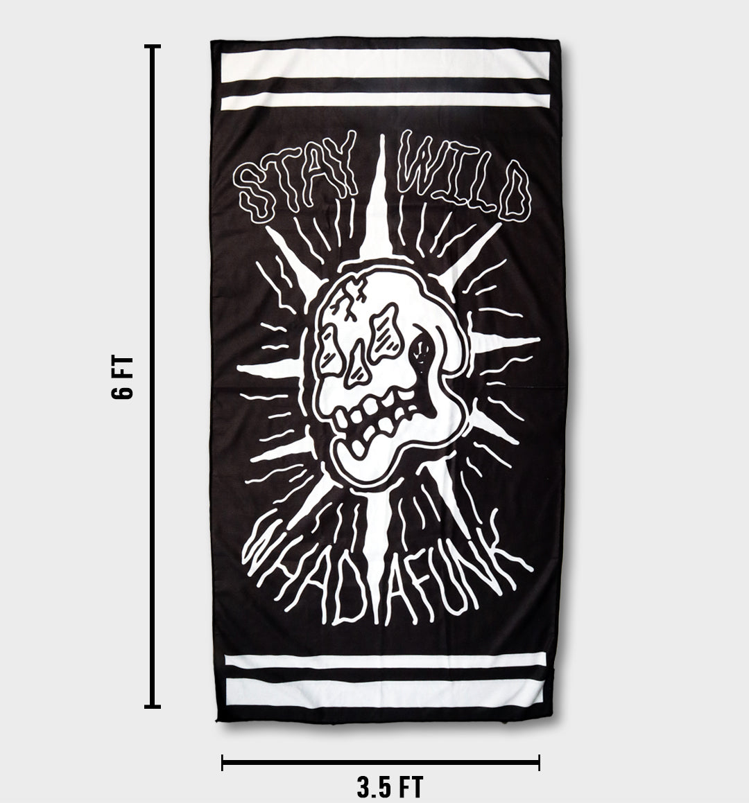 WHADAFUNK Stay Wild Beach Towel featuring bold and vibrant design perfect for the beach or pool.