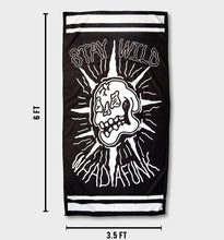 Load image into Gallery viewer, WHADAFUNK Stay Wild Beach Towel featuring bold and vibrant design perfect for the beach or pool.
