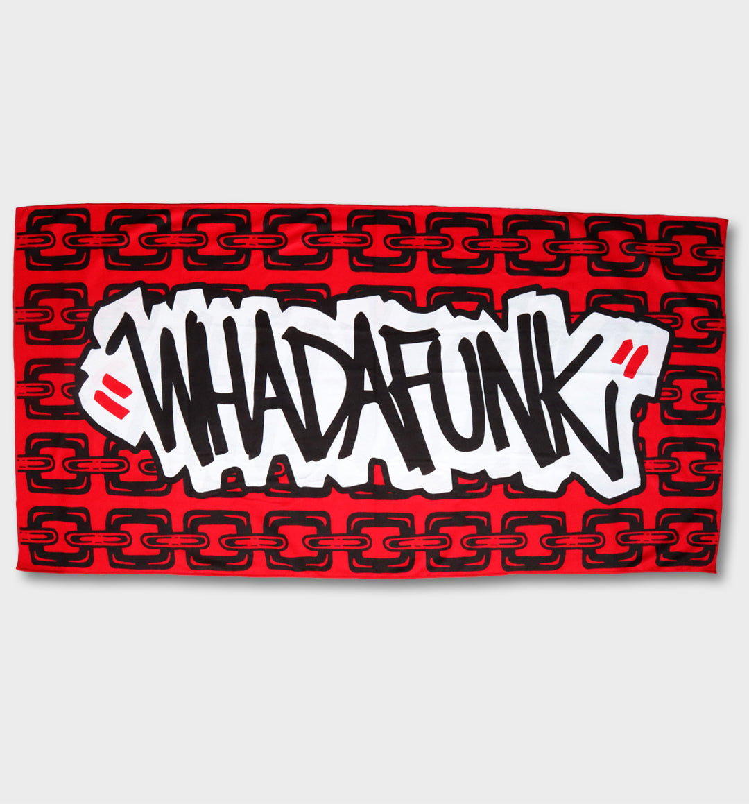 WHADAFUNK Chained Beach Towel with bold chained design, perfect for the beach or poolside.