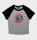 WHADAFUNK Forever Skull Two-Tone Crop Top with bold skull graphic for streetwear lovers.