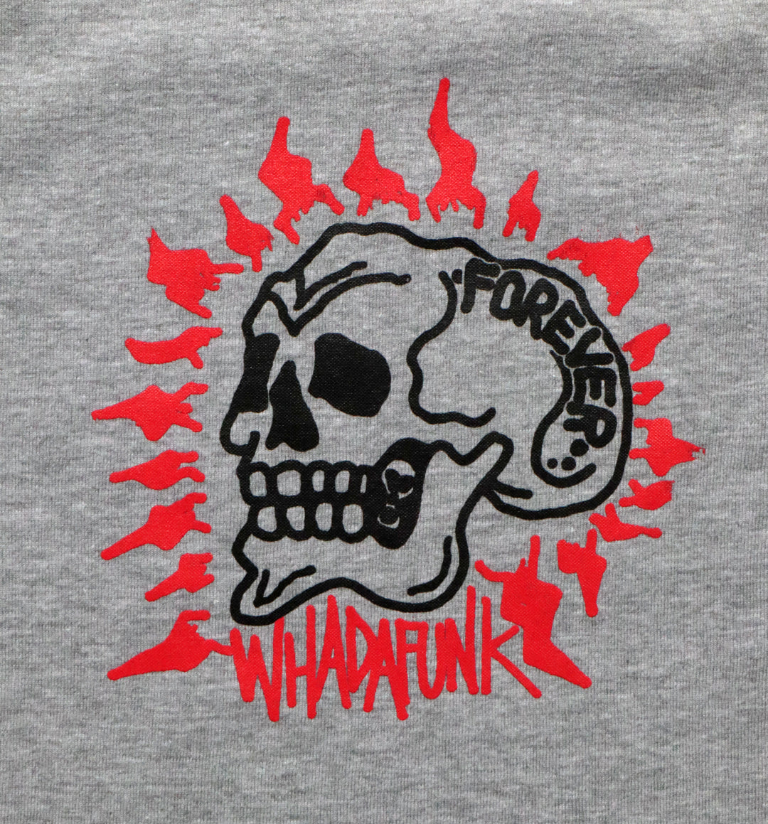 WHADAFUNK Forever Skull Two-Tone Crop Top with bold skull graphic for streetwear lovers.