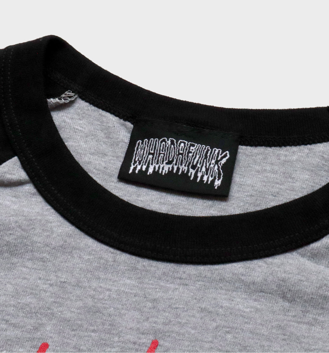 WHADAFUNK Forever Skull Two-Tone Crop Top with bold skull graphic for streetwear lovers.