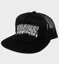 WHADAFUNK Drippy Trucker Hat featuring a bold dripping logo for streetwear lovers.