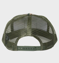 Load image into Gallery viewer, WHADAFUNK Living Lost Camo Trucker Hat with bold logo and camo design for streetwear enthusiasts.
