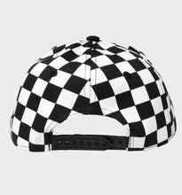 Load image into Gallery viewer, WHADAFUNK Out of Sight Checkered Snapback Hat with bold graphic design for streetwear fans.
