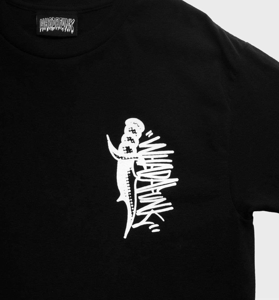 WHADAFUNK Dagger Black T-Shirt featuring bold streetwear-inspired graphic design.
